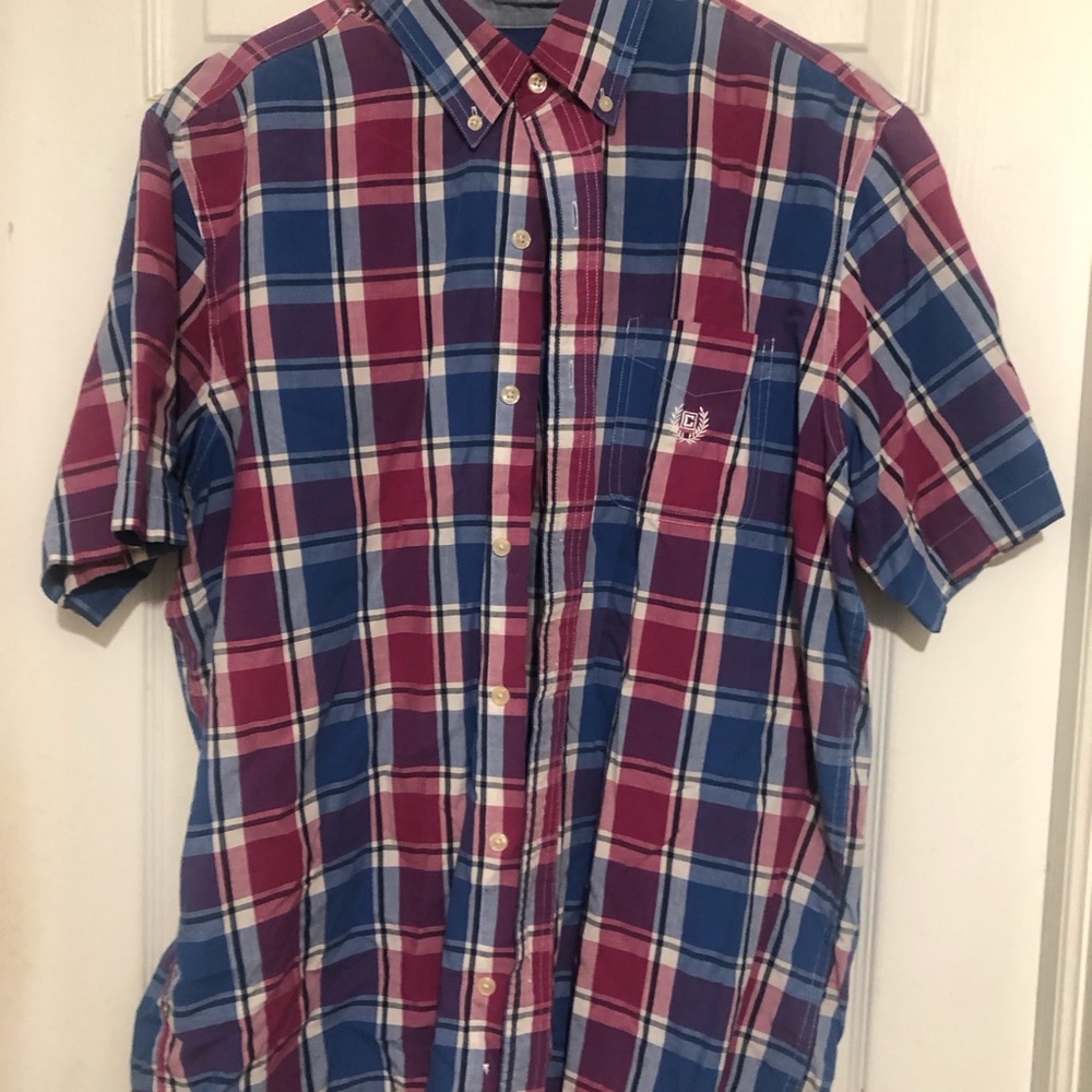 Chaps Men's Casual Plaid Shirt - Red and Blue